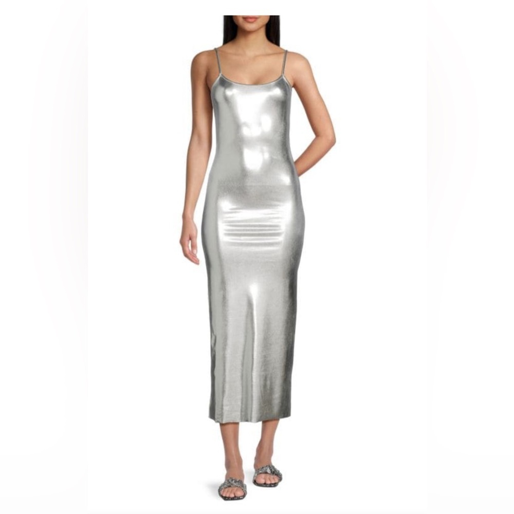 XS WEWOREWHAT
Metallic Bodycon Midi-Dress scoop maxi slip dress